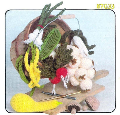 Vintage Crochet Pattern 6" Garden Vegetables Amigurumi PDF Instant Download Play or Display Vegetarian Food 10 Veggie Designs 4 Ply