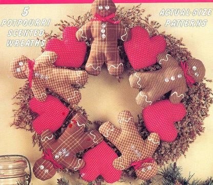 Vintage Sewing Patterns Calico Country Christmas Wreaths 5 Designs PDF Instant Digital Download Plush Trees Gingerbread Cat Angel Teddy