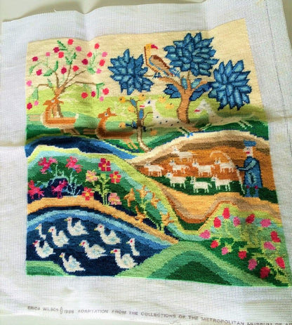 Vintage Crewel Needlepoint Embroidery Pattern Spring Meadows Antique 1758 Pastoral Scene PDF Instant Digital Download Colonial Era Design