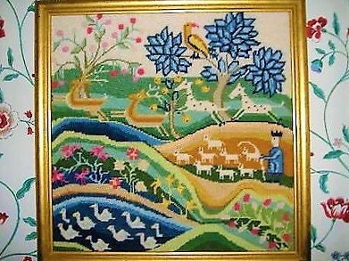 Vintage Crewel Needlepoint Embroidery Pattern Spring Meadows Antique 1758 Pastoral Scene PDF Instant Digital Download Colonial Era Design