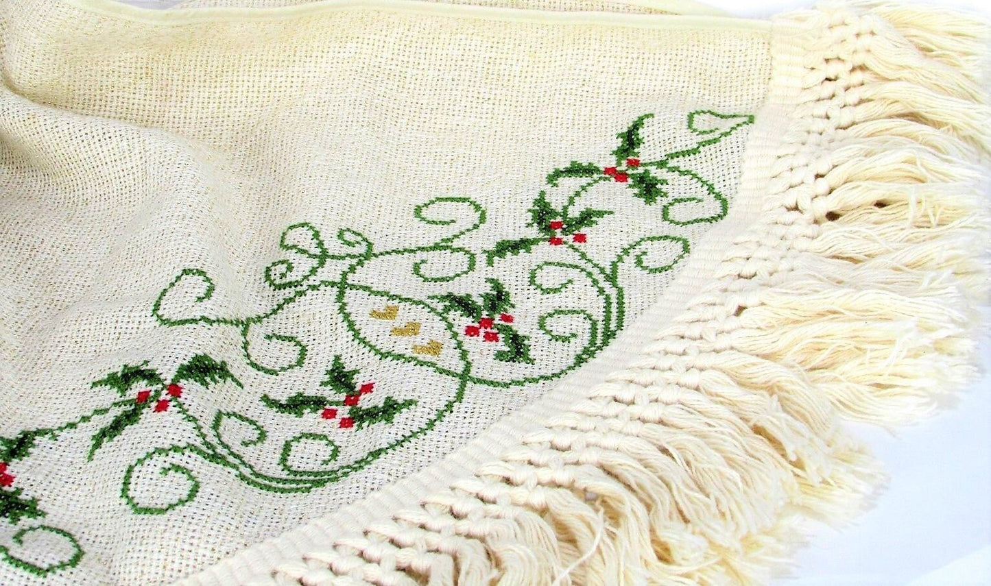 Vintage Cross Stitch Pattern Heirloom Santa Christmas Tree Skirt PDF Instant Digital Download Old World St Nick Holly Scrolls Design