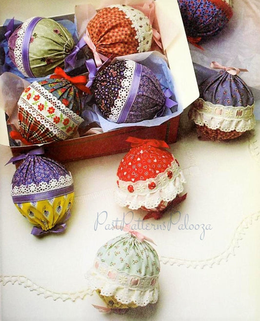 Vintage Sewing Pattern 3" Pretty Calico Balls Country Christmas Tree Ornaments PDF Instant Digital Download Fabric & Lace Quick Easy