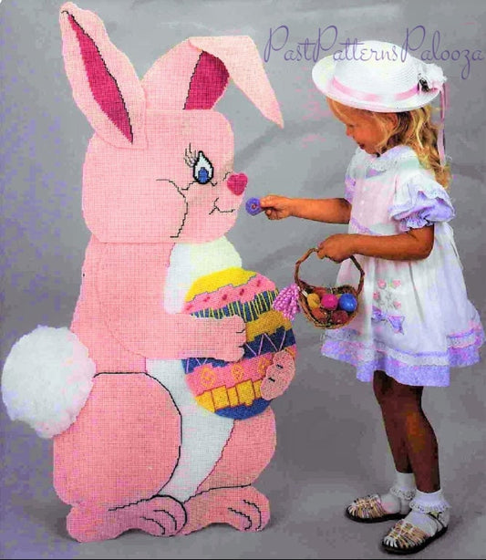 Vintage Plastic Canvas Pattern Giant 44" Big As Life Easter Bunny Front Door Stand or Wall Hanging PDF Instant Digital Download Child Sized