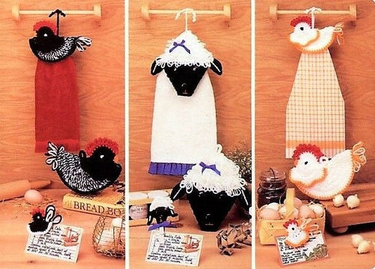 Vintage Crochet Pattern Country Chicken Sheep Lamb Kitchen Sets PDF Instant Digital Download Towel Holder Potholders Pot Holders 10 Ply