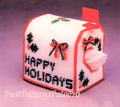 Vintage Plastic Canvas Pattern Christmas Mail Box Tissue Topper Happy Holidays Cover PDF Instant Digital Download 7 Count