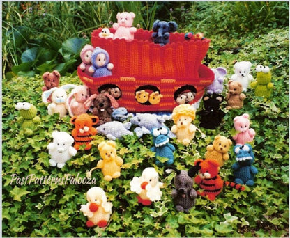 Vintage Crochet Pattern 4" Noahs Ark Amigurumi Mini Animal Beanies Soft Toys PDF Instant Digital Download 28 Animal Designs + Ark Storage