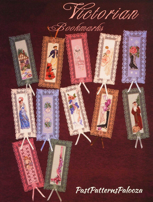 Vintage Cross Stitch Patterns Victorian Bookmarks PDF Instant Digital Download 12 Pretty Embroidered Book Marks Lace Ribbons Beading