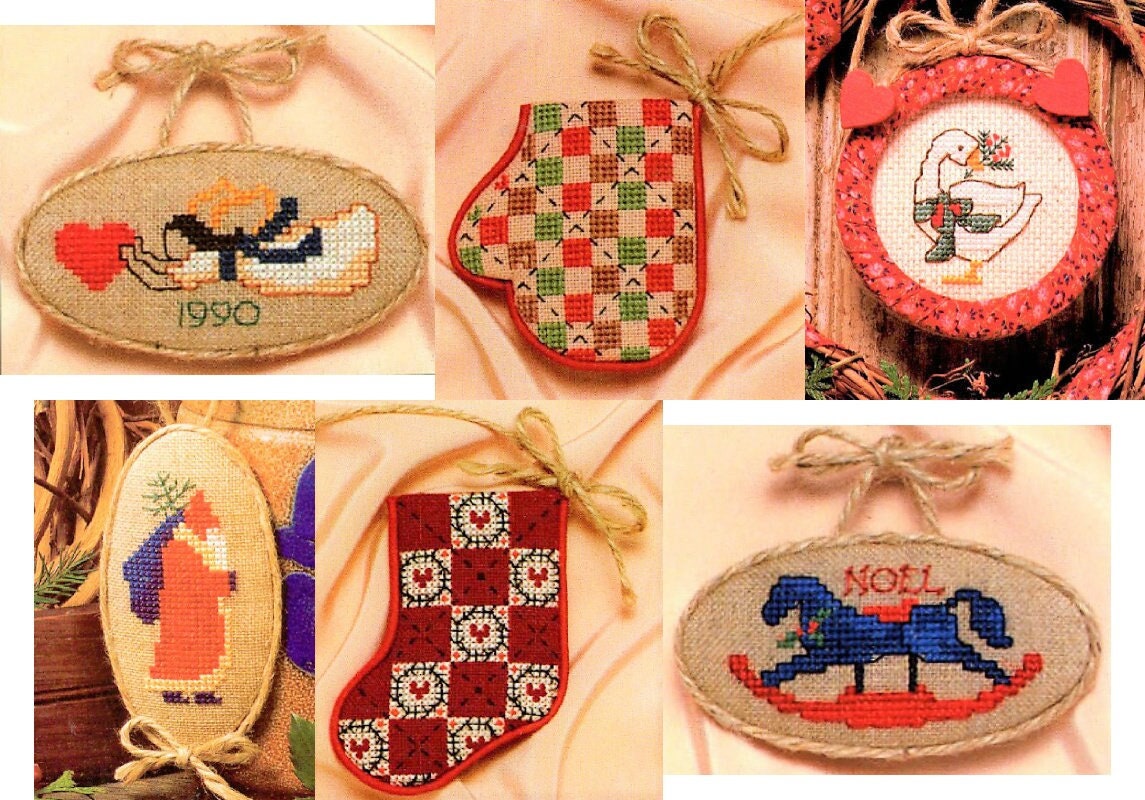 Vintage Cross Stitch Pattern 2-4" Mini Country Christmas Ornaments PDF Instant Digital Download 10 Primitive Folk Art Designs