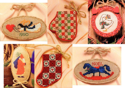 Vintage Cross Stitch Pattern 2-4" Mini Country Christmas Ornaments PDF Instant Digital Download 10 Primitive Folk Art Designs