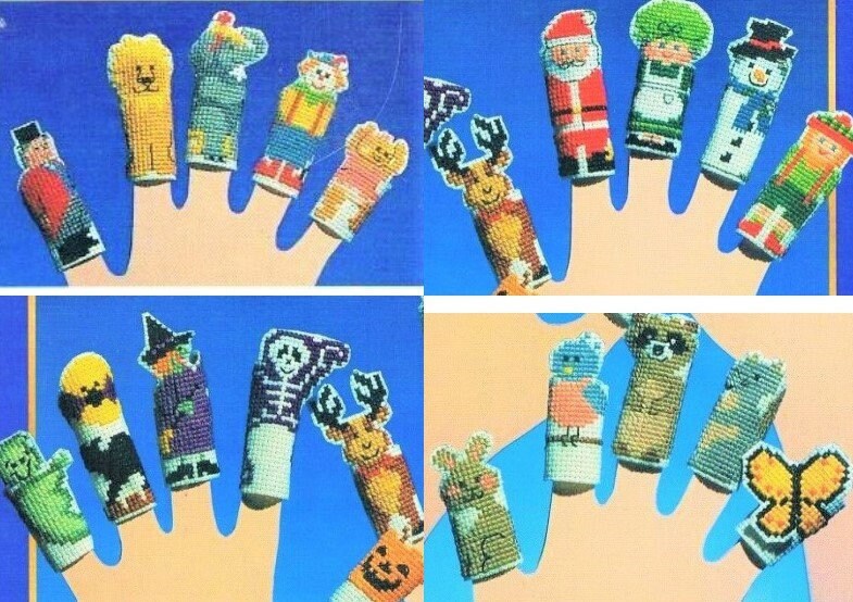 Vintage Cross Stitch Patterns Fabric Holiday Finger Puppets PDF Instant Digital Download Halloween Christmas Forest Animals Circus