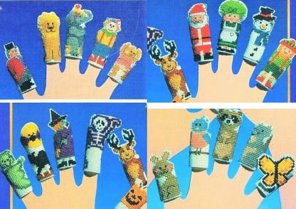 Vintage Cross Stitch Patterns Fabric Holiday Finger Puppets PDF Instant Digital Download Halloween Christmas Forest Animals Circus