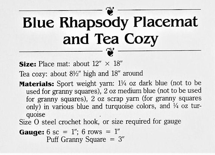 Vintage Crochet Pattern Granny Square Placemat Tea Cozy Set Puff Stitch PDF Instant Digital Download Teapot Topper Cover Place Mat 5 Ply