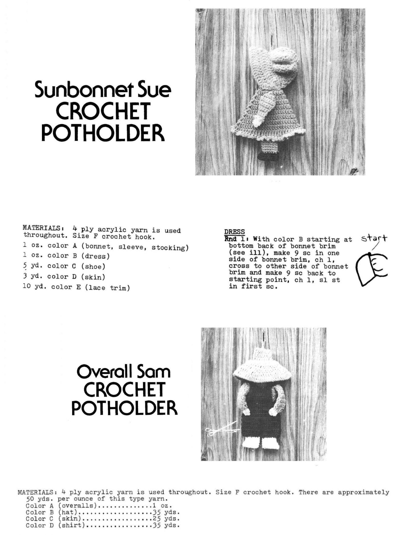 Vintage Crochet Pattern Sunbonnet Sue and Overall Sam Pot Holders and Key Chains PDF Instant Digital Download Potholders Keychains 4 Ply