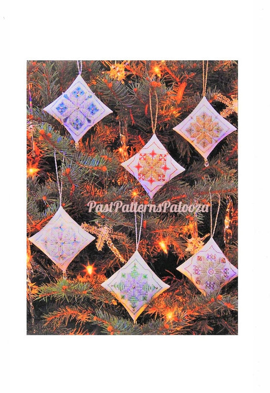 Vintage Embroidery Pattern 4" Christmas Snowflake Diamond Tree Ornaments PDF Instant Digital Download Metallic Thread Beading