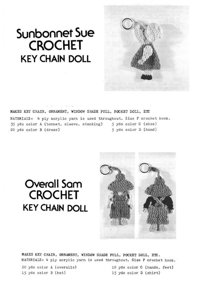 Vintage Crochet Pattern Sunbonnet Sue and Overall Sam Pot Holders and Key Chains PDF Instant Digital Download Potholders Keychains 4 Ply