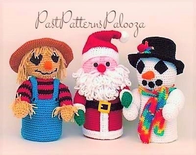Vintage Crochet Pattern Christmas Bathroom Tissue Roll Covers Santa Snowman Scarecrow PDF Instant Digital Download Toilet Paper Holders