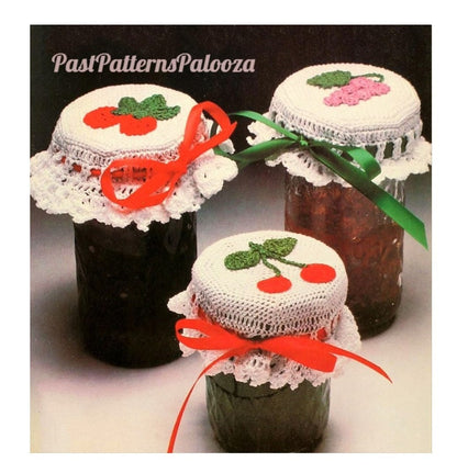 Vintage Thread Crochet Pattern Frilly Jam Jelly Jar Lid Toppers Covers Caps Cherry Strawberry Grape Fruit Motif PDF Instant Digital Download