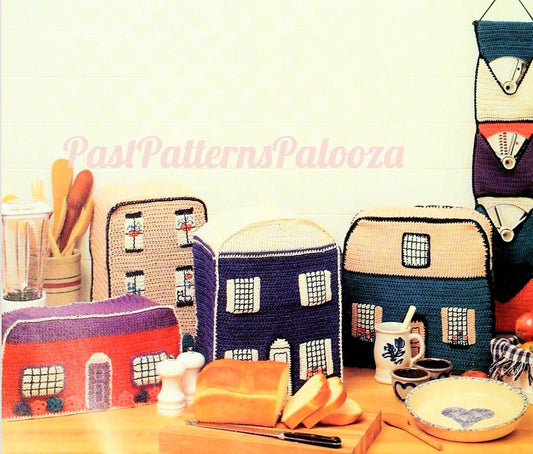 Vintage Crochet Pattern Town and Country Small Kitchen Appliance Cozies Covers Houses PDF Instant Digital Download 10 Ply