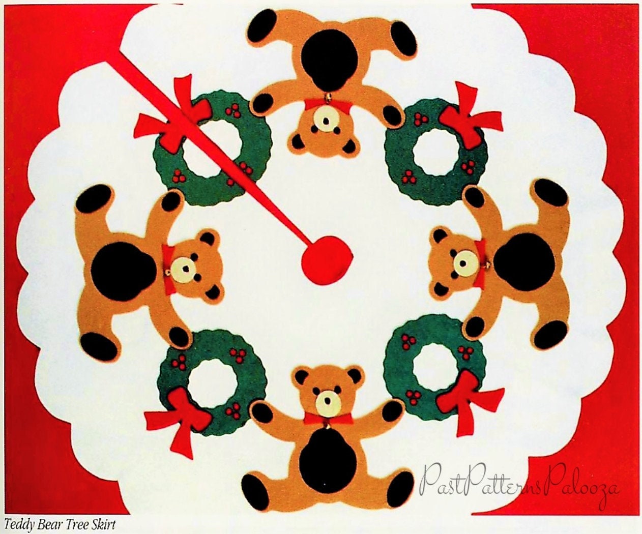 Vintage Sewing Pattern 36" Teddy Bear Christmas Tree Skirt Felt Fabric PDF Instant Digital Download Quick Easy Fun Bears Wreaths Applique