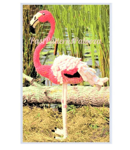 Vintage Crochet Large 31" Pink Flamingo Pattern PDF Instant Digital Download Amigurumi Plush Stuffed Realistic Toy Tropical Bird 4 Ply