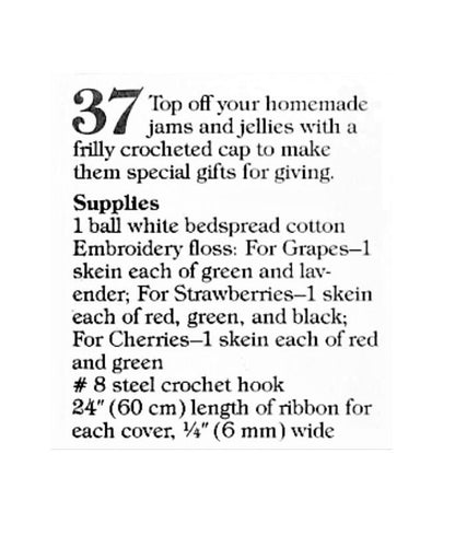 Vintage Thread Crochet Pattern Frilly Jam Jelly Jar Lid Toppers Covers Caps Cherry Strawberry Grape Fruit Motif PDF Instant Digital Download