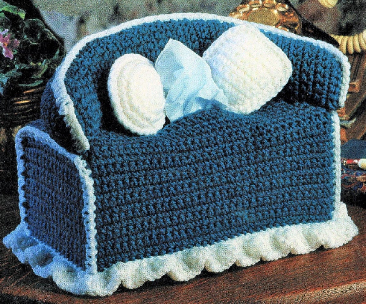 Vintage Crochet Tissue Box Cover Pattern Sofa Couch PDF Instant Digital Download Novelty Tissue Topper Holder in 4-Ply 10"