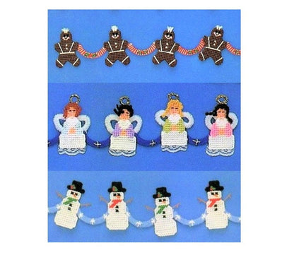 Vintage Plastic Canvas Pattern Christmas Banner Swag Bunting Angels Snowman Gingerbread Men Hanging Garland PDF Instant Digital Download