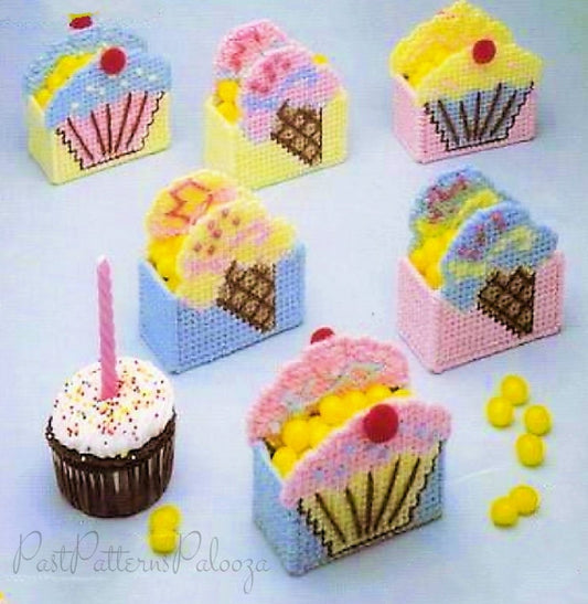 Vintage Plastic Canvas Patterns 3.5" Mini Cupcake and Ice Cream Treat Holder Baskets PDF Instant Digital Download Birthday Party Shower