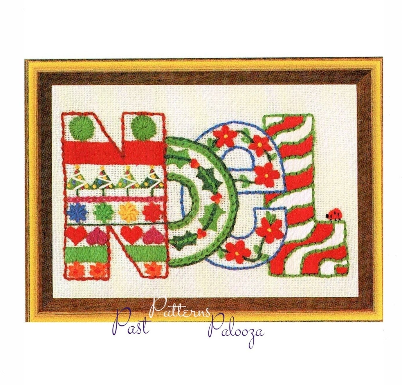 Vintage Crewel Embroidery Christmas Pattern NOEL PDF Instant Download Mini Stitchery Holiday Motif Sampler 5x7