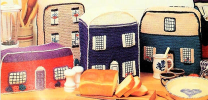 Vintage Crochet Pattern Town and Country Small Kitchen Appliance Cozies Covers Houses PDF Instant Digital Download 10 Ply
