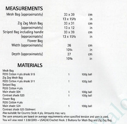 Vintage Crochet Patterns Carry All Totes Shopping Bags 4 Lacy Mesh Designs PDF Instant Digital Download 4 Ply