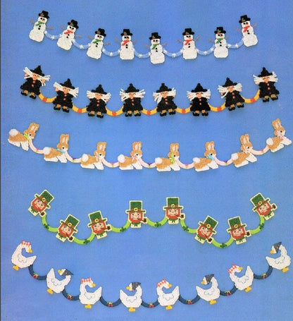 Vintage Plastic Canvas Pattern Christmas Banner Swag Bunting Angels Snowman Gingerbread Men Hanging Garland PDF Instant Digital Download