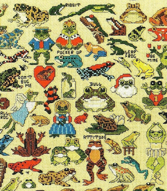 Vintage Cross Stitch Patterns Cute Mini Frog Motifs PDF Instant Digital Download Embroidery Kitsch Quirky Froggy Love Designs A1