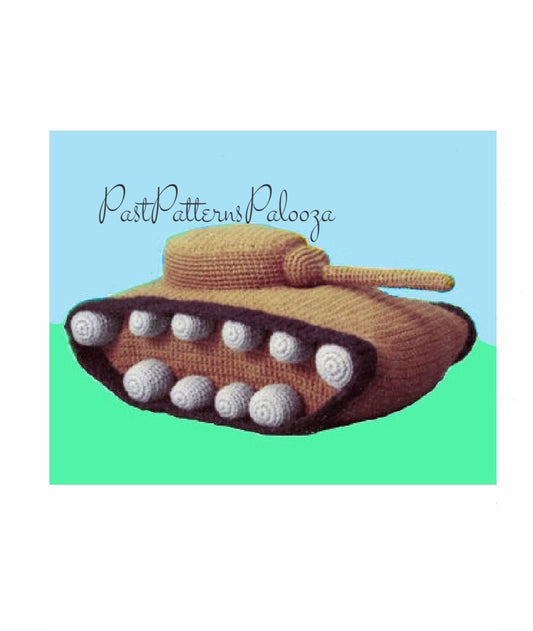 Vintage Crochet Pattern 24" Army Tank Soft Toy or Bed Decor Pillow PDF Instant Digital Download Plush War Tank Amigurumi 10 Ply