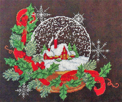 Vintage Counted Cross Stitch Pattern Christmas House Snow Globe Snowy Winter Scene PDF Instant Digital Download 11x14