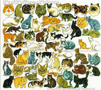 Vintage Cross Stitch Patterns Mini Kitty Cat Motifs PDF Instant Digital Download Embroidery 56 Purebred Cat Breeds Designs A1