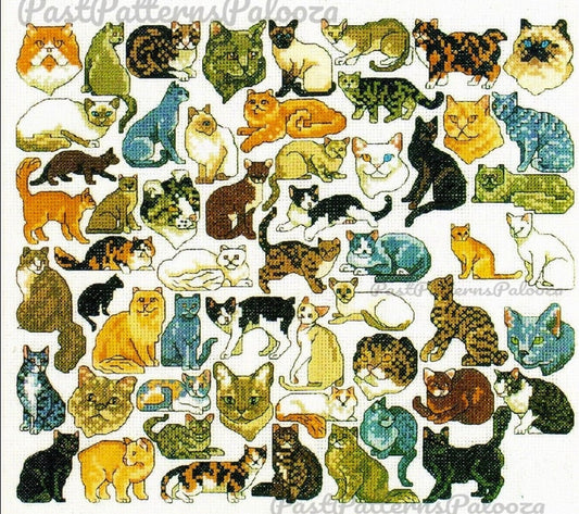Vintage Cross Stitch Patterns Mini Kitty Cat Motifs PDF Instant Digital Download Embroidery 56 Purebred Cat Breeds Designs A1