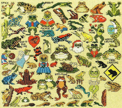 Vintage Cross Stitch Patterns Cute Mini Frog Motifs PDF Instant Digital Download Embroidery Kitsch Quirky Froggy Love Designs A1