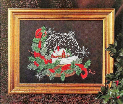 Vintage Counted Cross Stitch Pattern Christmas House Snow Globe Snowy Winter Scene PDF Instant Digital Download 11x14