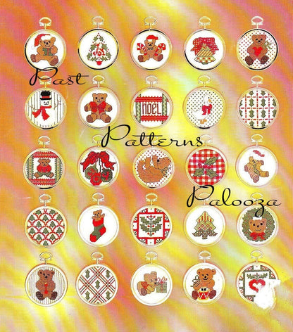 Vintage Cross Stitch Patterns 50 Mini Teddy Bear Christmas Ornaments PDF Instant Digital Download Classic Holiday Designs 2-3 Inch