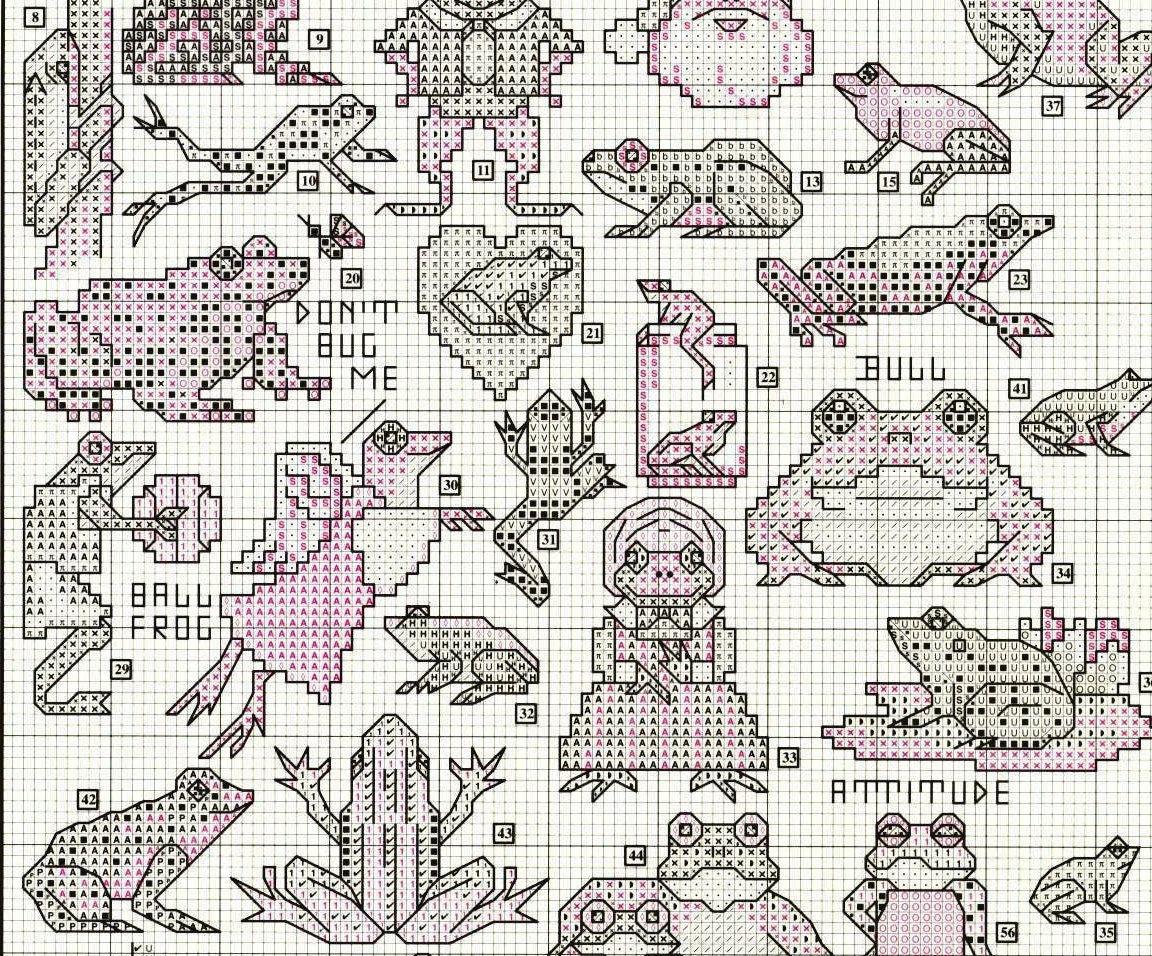 Vintage Cross Stitch Patterns Cute Mini Frog Motifs PDF Instant Digital Download Embroidery Kitsch Quirky Froggy Love Designs A1