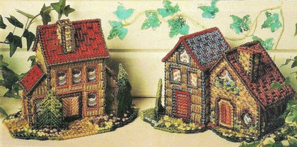 Vintage Plastic Canvas Pattern Rustic European Country Cottages Houses Village PDF Instant Digital Download 4 Cottage Designs 7 Count