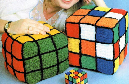 Vintage Crochet Pattern 8" Rubik's Cube Square Puzzle Pillow or Toy PDF Instant Digital Download Retro 1980s Plush Novelty Amigurumi 4 Ply