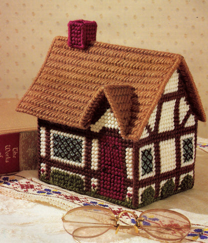 Vintage Plastic Canvas English Cottages Houses Patterns PDF Instant Digital Download 9 Designs Recipe Holders Potpourri Containers 7 Mesh