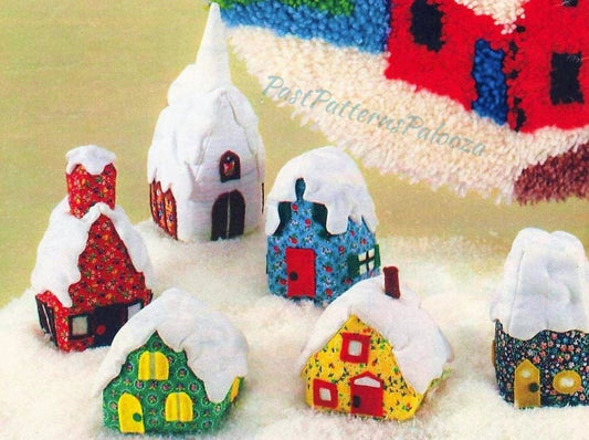 PDF Vintage Sewing Pattern Stuffed Snowy Calico Fabric Christmas Village Instant Digital Download 1970s Plush Winter Town Houses Church