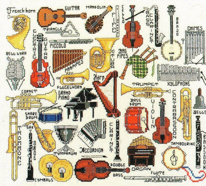 Vintage Cross Stitch Patterns Mini Musical Instruments Motifs PDF Instant Digital Download Embroidery 35 Music Orchestra Band Designs A1