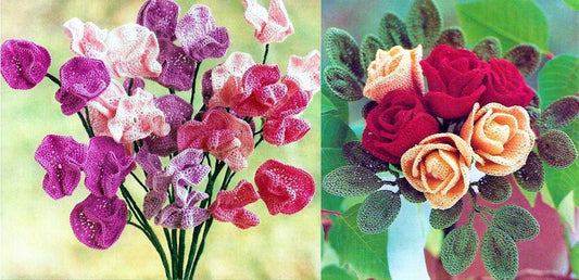 Vintage Crochet Pattern Roses & Sweet Peas Flowers PDF Instant Digital Download Artificial Wired Floral Arrangement Bouquet Crochet Cotton