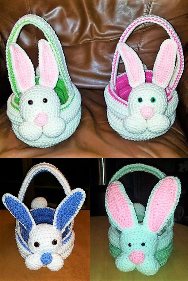 Vintage Crochet Pattern Plush Bunny Easter Egg Basket PDF Instant Digital Download 10 Ply Quick Easy Plush Amigurumi