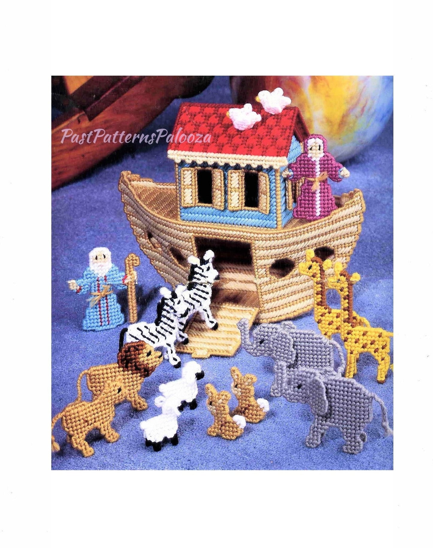 Vintage Plastic Canvas Pattern Noahs Ark Toy Play Set or Centerpiece Display PDF Instant Digital Download 7 Mesh