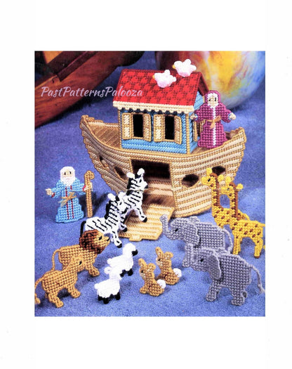 Vintage Plastic Canvas Pattern Noahs Ark Toy Play Set or Centerpiece Display PDF Instant Digital Download 7 Mesh